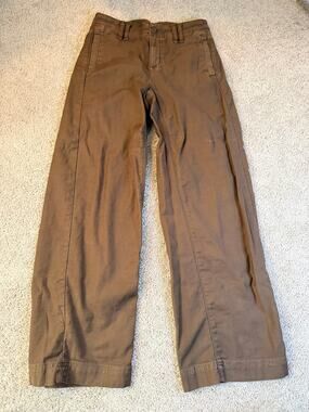 American Eagle High Rise Wide Leg Trouser Pants Brown Seamed Stretch 000 Reg
